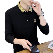 Flowers Playboy Men Long Sleeve T-shirt Spring New Flip-Neck Jersey Trend Casual Black Polo Jersey Mens Clothing