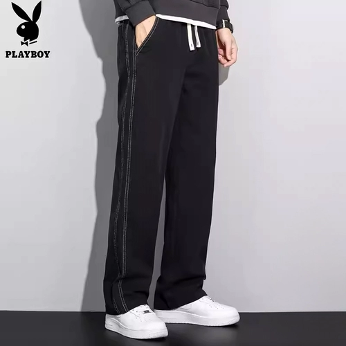 Playboy, демисезонные черные джинсы, спортивные штаны, свободный прямой крой