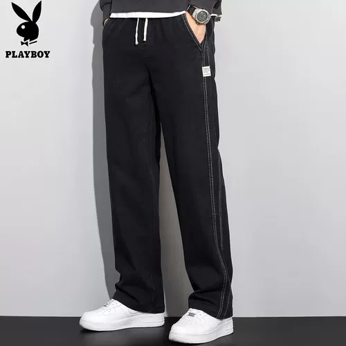 Playboy, демисезонные черные джинсы, спортивные штаны, свободный прямой крой