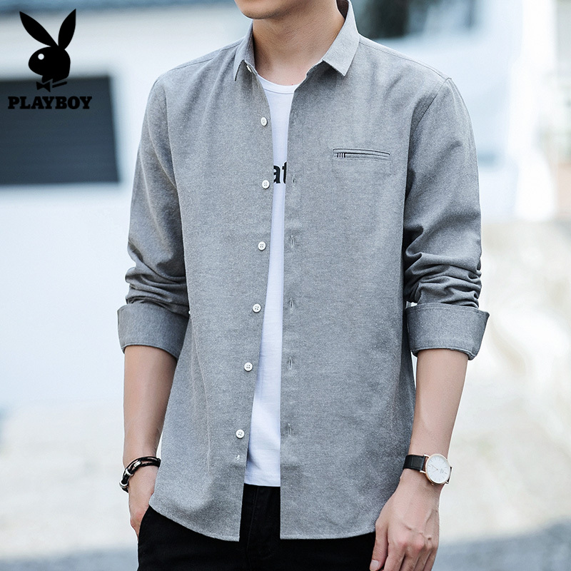 Playboy autumn shirt men's casual trend top clothes inch shirt new business long-sleeved shirt jacket men