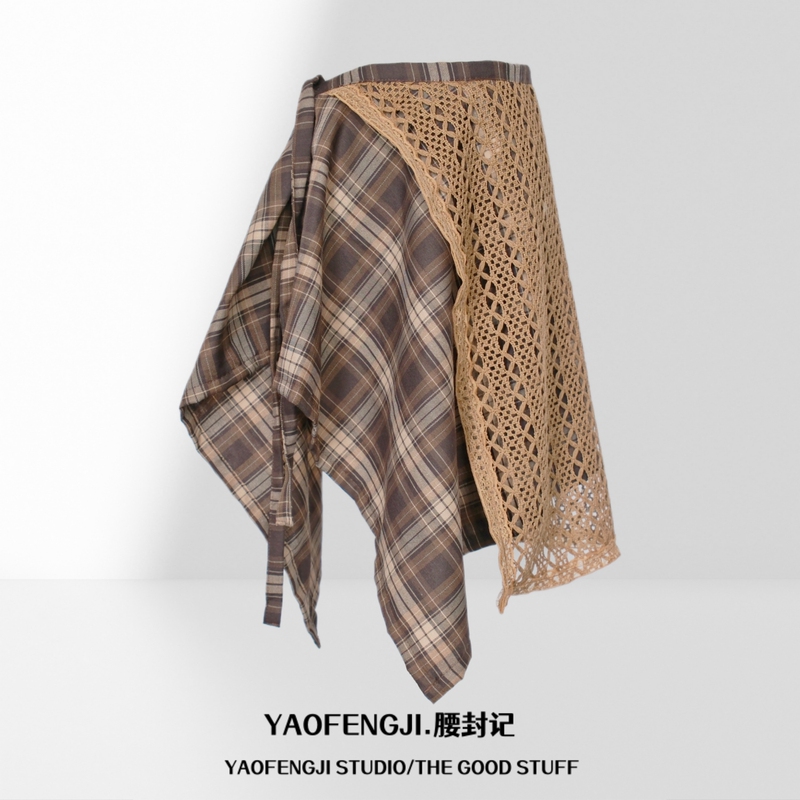 Autumn and Winter Women's Layering Essential: Plaid Skirt with a Single-Piece Tie, a Figure-Flattering Shirt with an Irregular Hem and Half-Length Skirt