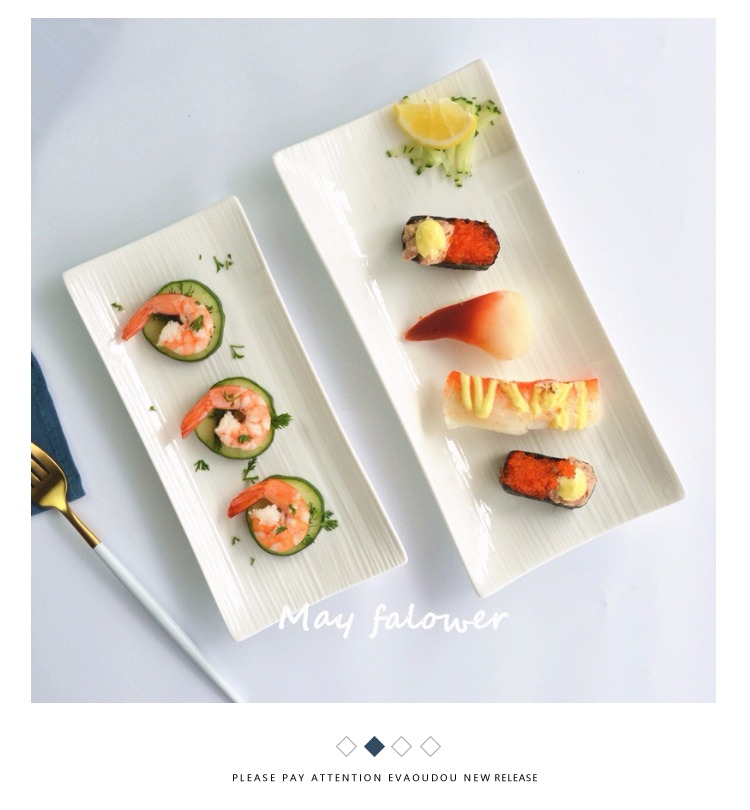 Gạch trắng sushi sashimi đĩa hình chữ nhật tấm bánh đĩa gốm món ăn khách sạn món ăn phương Tây - Đồ ăn tối đĩa nhựa dùng 1 lần