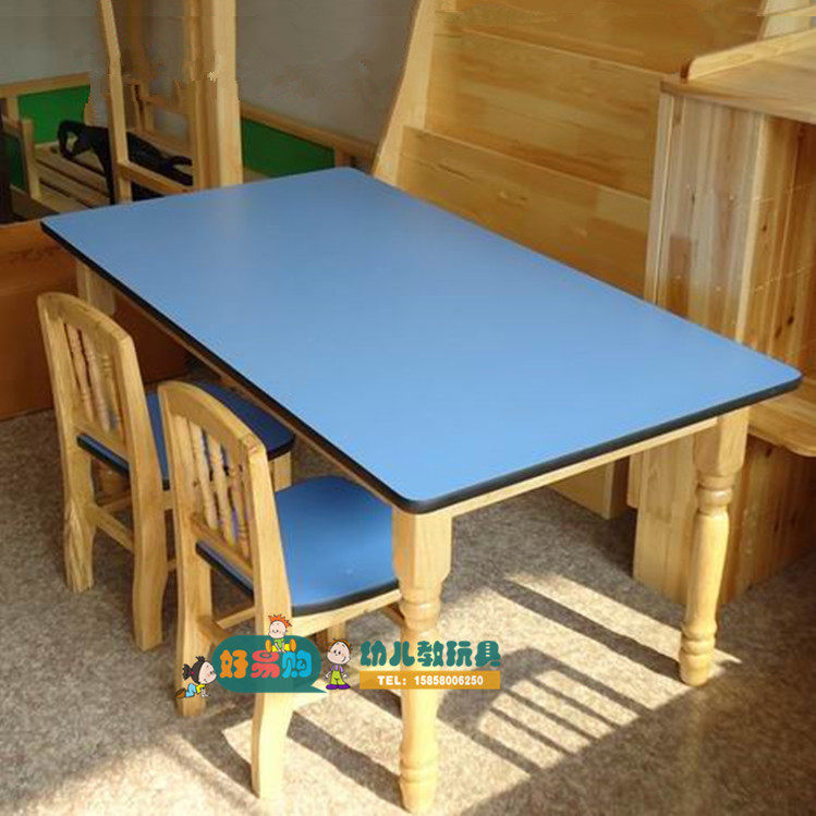 Kindergarten solid wood tables and chairs children's wooden rectangular six-person learning table game table desk toy table long table