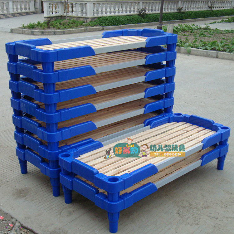 Early education nursery children's plastic unified bed kindergarten solid wood board baby single with armrest nap bed special bed
