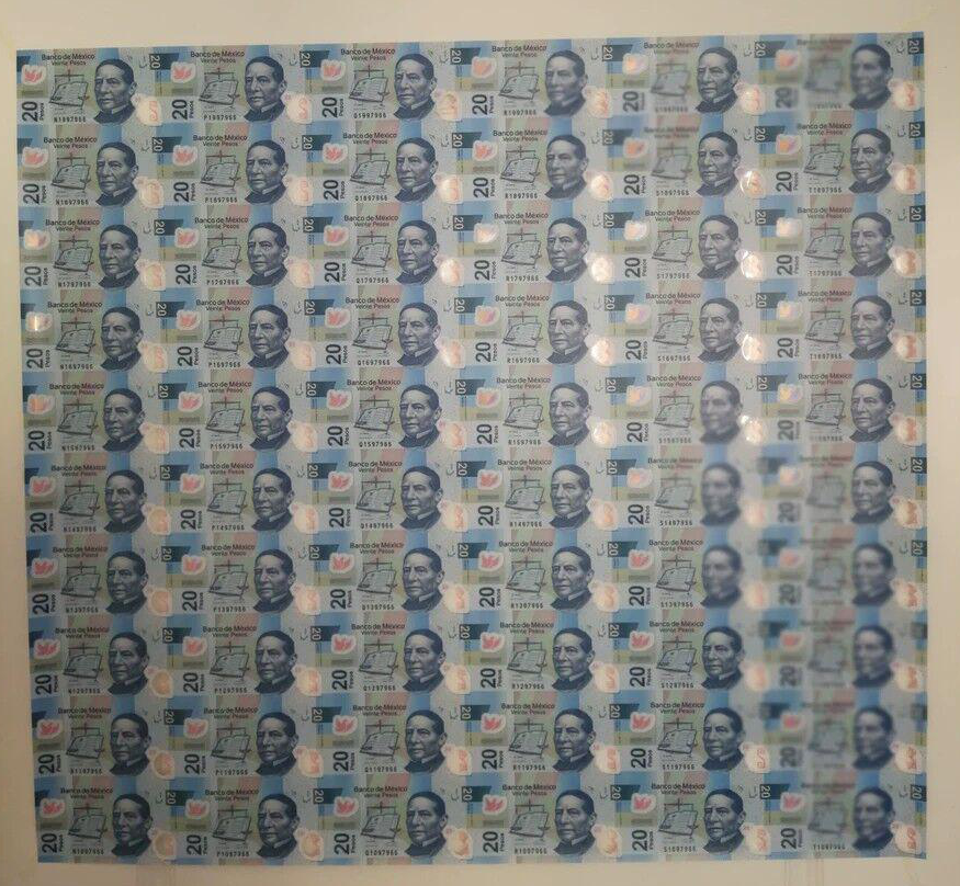 Mexico 20 pesos plastic banknote 60 one-piece banknotes 60-piece full-page banknotes new with card holder