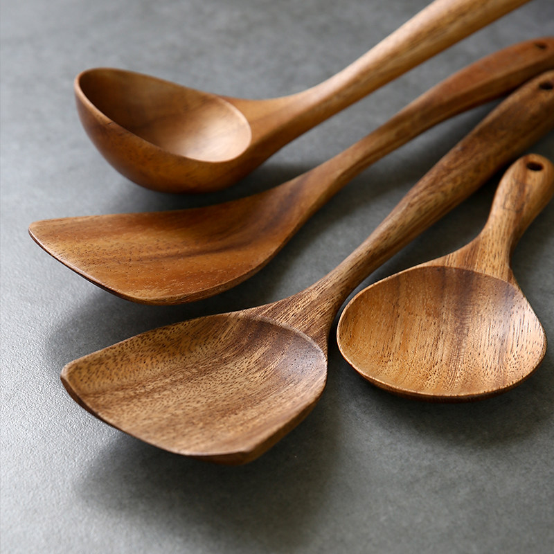 lcliving Thai solid wood pan shovel home kitchen sautéed turnovers produce no-stick with special frying and soup spoons wood shovels