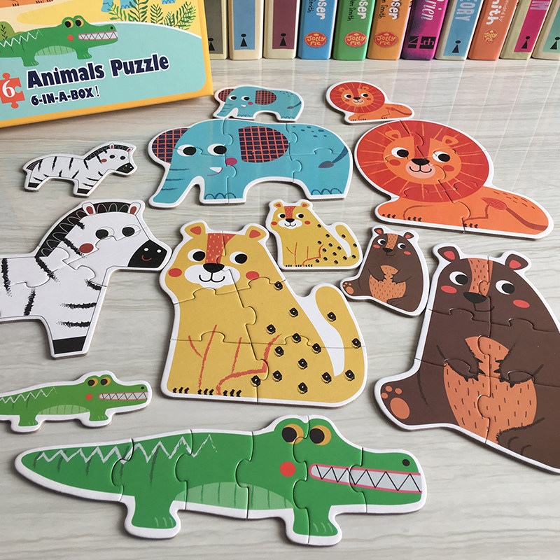 Young Children Puzzle Six All-in-one Large Block Simple Jigsaw 1-2-3-4 Year Old Male Girl Puzzle Baby Puzzle Wooden