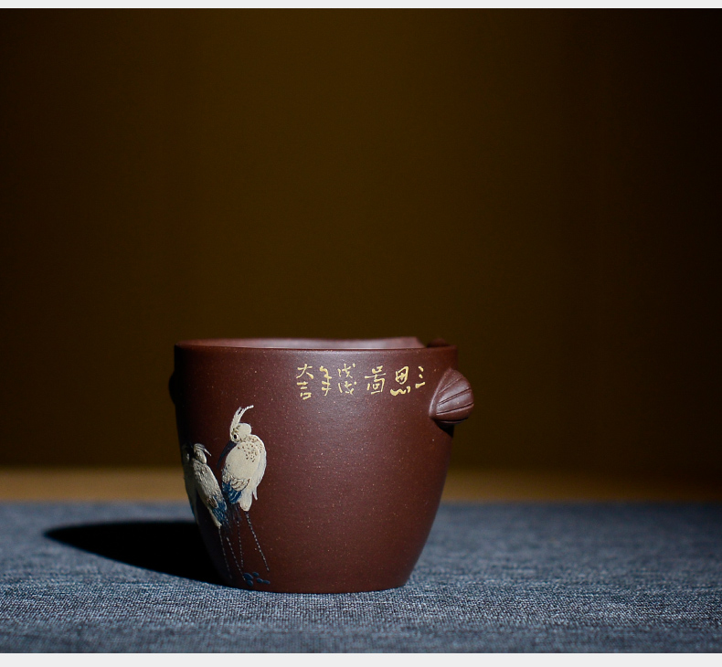 Macro fair of purple sand cup pure manual mud painting kung fu tea is tea tea set points sea "famous works"