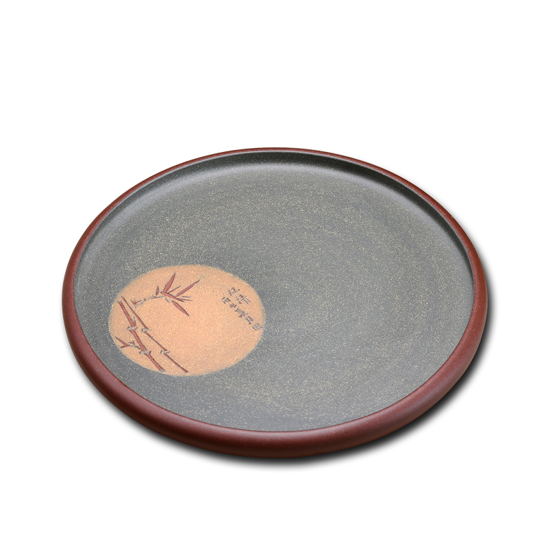 Macro working fine purple sand tea tray in the platform supporting pot pot bearing a pot of tea saucer with 30 cm in diameter
