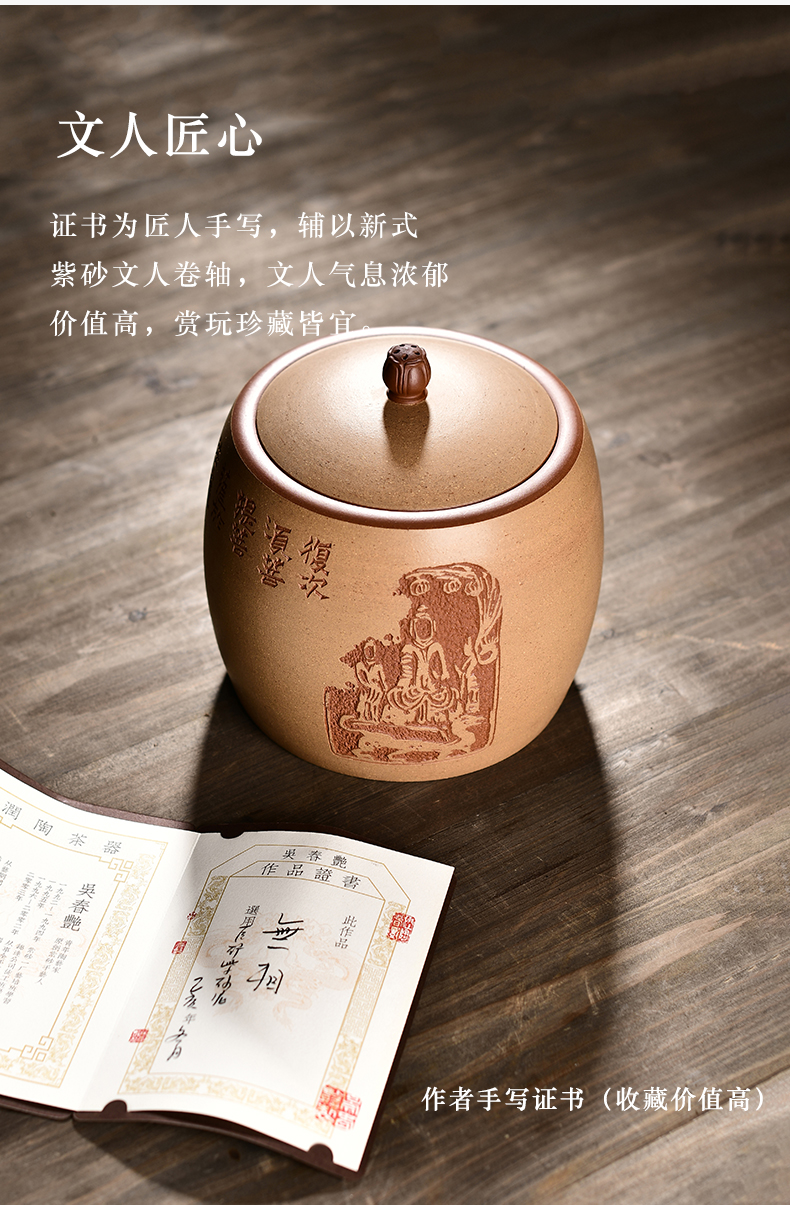 Macro "famous works" in yixing purple sand tea pot all hand carved painting pu - erh tea storage sealed up POTS