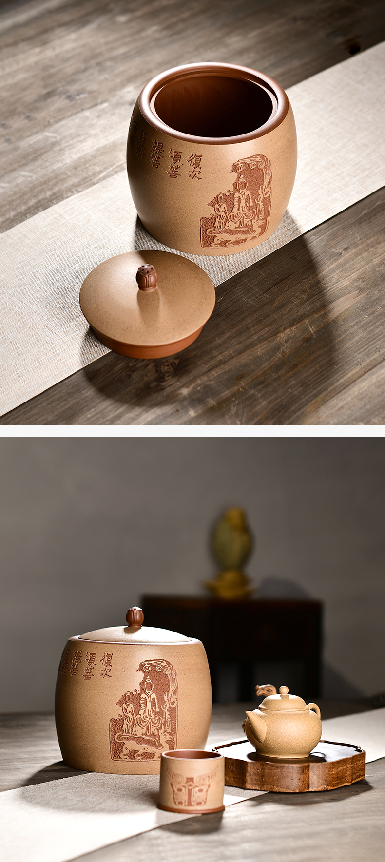 Macro "famous works" in yixing purple sand tea pot all hand carved painting pu - erh tea storage sealed up POTS