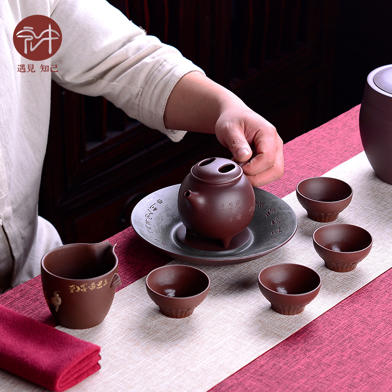 Macro new yixing ore household are it in pure manual purple clay teapot cover stone gourd ladle kung fu tea set