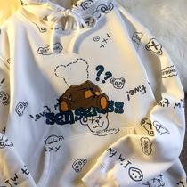Neresum Broken Bear Sweat? Irregular printing senior fan self-retention couple plus velvet sweater female tide cool