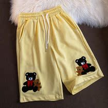 Neresum Tide Brand Shorts Women Summer Embroidery Bear Hip Hop Loose Leisure Home Joker Five-point Sweatpants