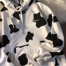Neresum cow color loose Korean version of the trend of oversize foreign atmosphere age hooded clothes female clothes missing