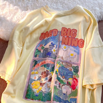 Neresum milk yellow art oil painting T-shirt short sleeves Dont make blouses Summer new small crowddesign Emotional Couples