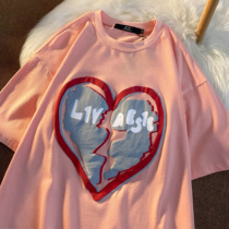 Neresum loose early spring short sleeve love print T-shirt female 2021 new round neck oversize student top