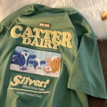 Neresum flocking embroidery cow short sleeve T-shirt female loose clothes missing oversize Tide brand ins top