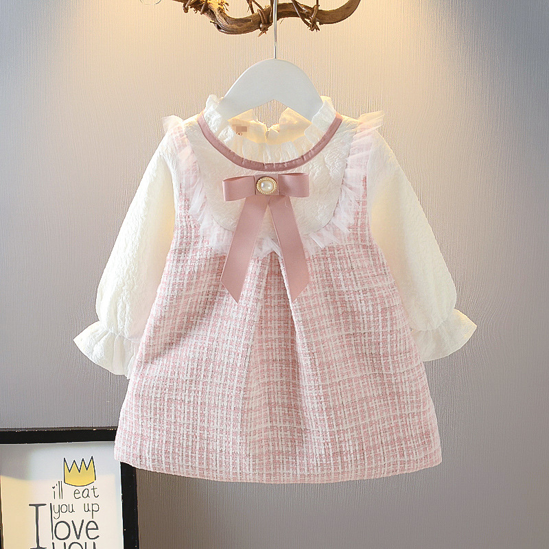 Girls spring dress 2022 new princess skirt Western style fashionable small fragrance fake two-piece skirt children's Korean version