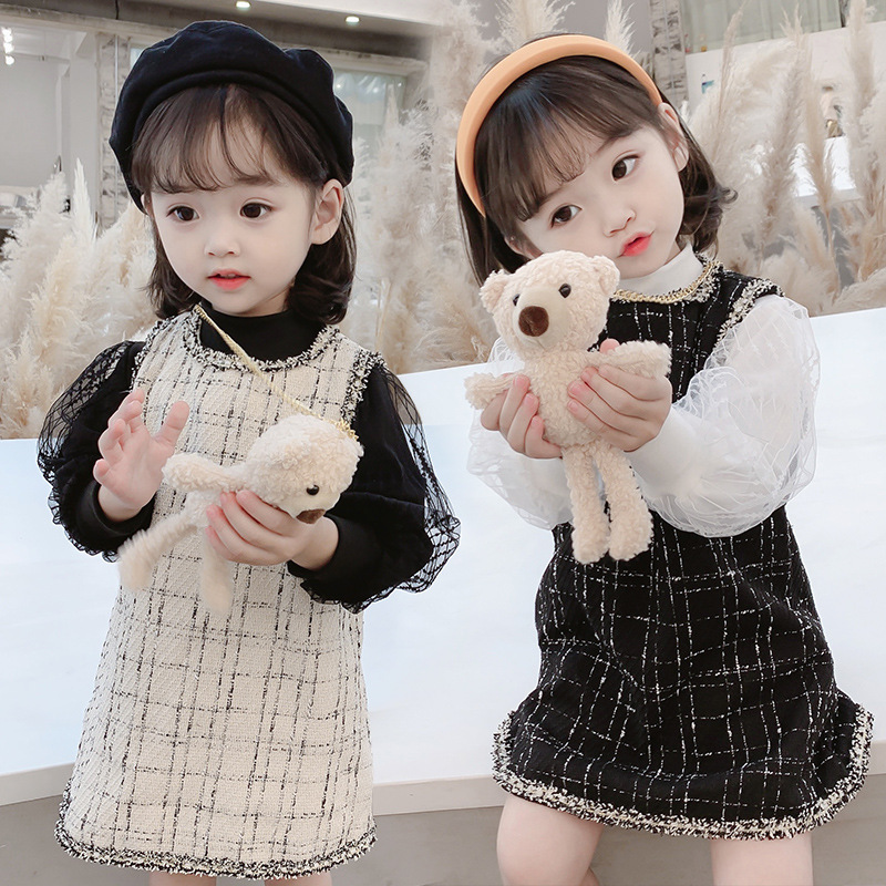 Girls' suit puff sleeve vest skirt 2021 spring and autumn clothes Western style children's small fragrance and foreign style two-piece baby