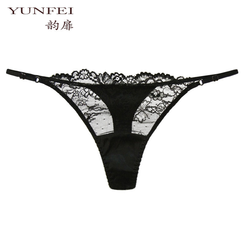 Rhyme thong women's one thread mulberry silk sexy transparent ladies panties low-rise lace t-pants comfort temptation