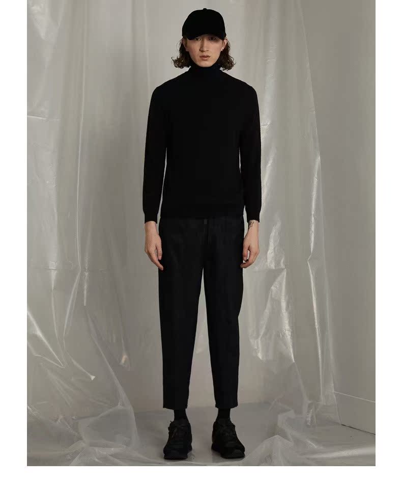 Phác thảo len nam mùa đông cashmere giản dị thoải mái màu rắn nửa cao cổ áo len áo thun nam 9H9830230 - Áo len Cashmere áo khoác thể thao nam