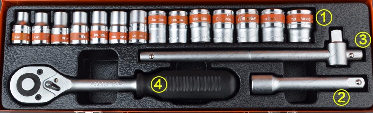 Đức Wilson WESSER 22-100 bộ cờ lê ổ cắm bằng tay inch mét đặt công cụ lốp xe