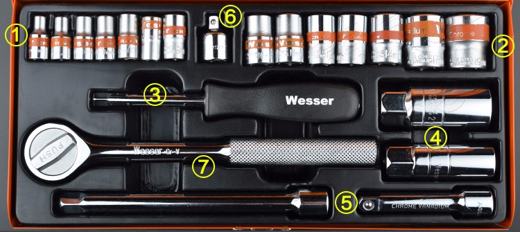 Đức Wilson WESSER 22-100 bộ cờ lê ổ cắm bằng tay inch mét đặt công cụ lốp xe