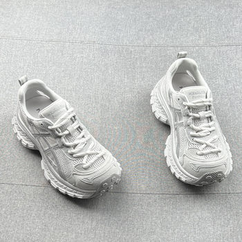 Single mesh round toe lace-up non-slip thick sole dad shoes for women