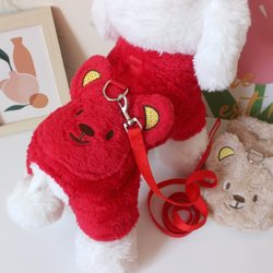 Dog Clothes Autumn and Winter New Style Pet Teddy Bichon Dog Clothing with Leash, Thickened Four-Legged Teddy Bear Fleece Clothes