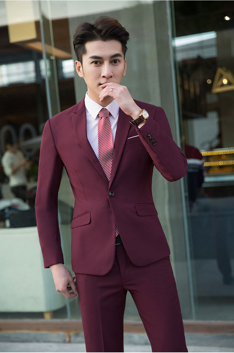 Bộ đồ nam dài tay chuyên nghiệp kinh doanh trang phục phù hợp với trang phục nam màu xám đen ngày đỏ một nút công cụ OL vest cưới