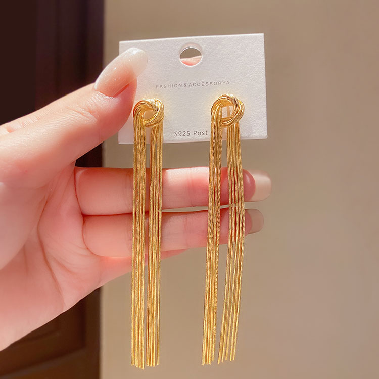 South Korea Advanced senses Exaggerated Temperament Long Metal Chain Flow Suearrings Woman Lukewarm Fashion Personality Small Crowdart-Taobao