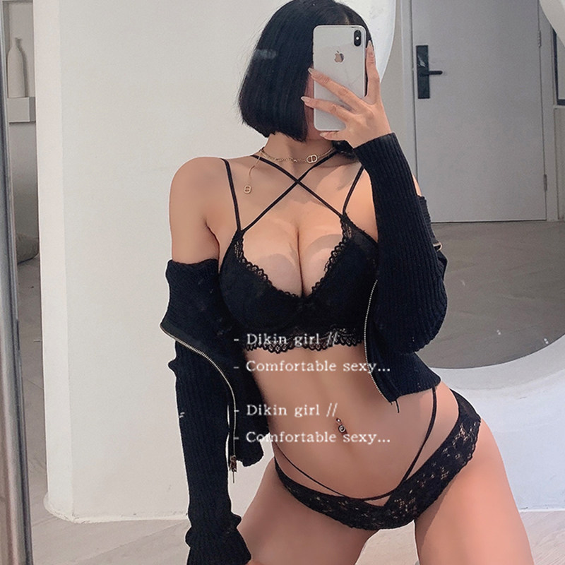 White Cherry Blossom Lace Lingerie Women Closeted Breast-adjusted large size for a summer thin and sexy beauty back lingerie suit