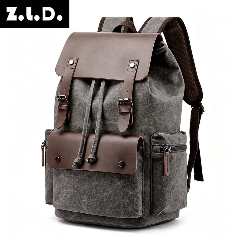 Canvas Backpack, Computer Bag, College Student Commuting Travel Drawstring Backpack, Flip-Top School Bag, Retro Backpack for Men Canvas Backpack, Computer Bag, College Student Commuting Travel Drawstring Backpack, Flip-Top School Bag, Retro Backpack for Men