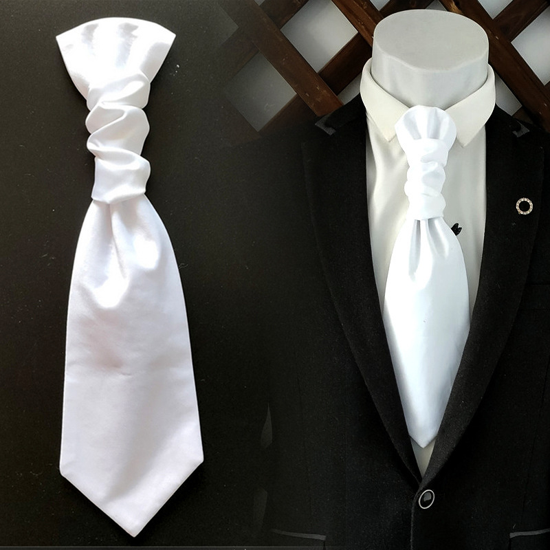 Men's Solid Color Hong Kong Knot Tie Groom Wedding Officiant Host Formal Wear No-Tie White Black Photo Tie Flower Tie