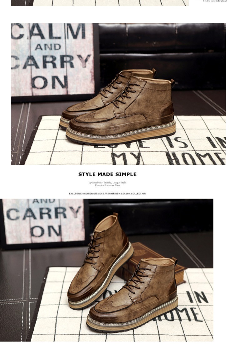Mùa xuân nước Anh Brock khắc giày nam cao giày nam giày thủy triều Giày Gaobang hoang dã Martin ủng - Giay cao top giày sneaker nam