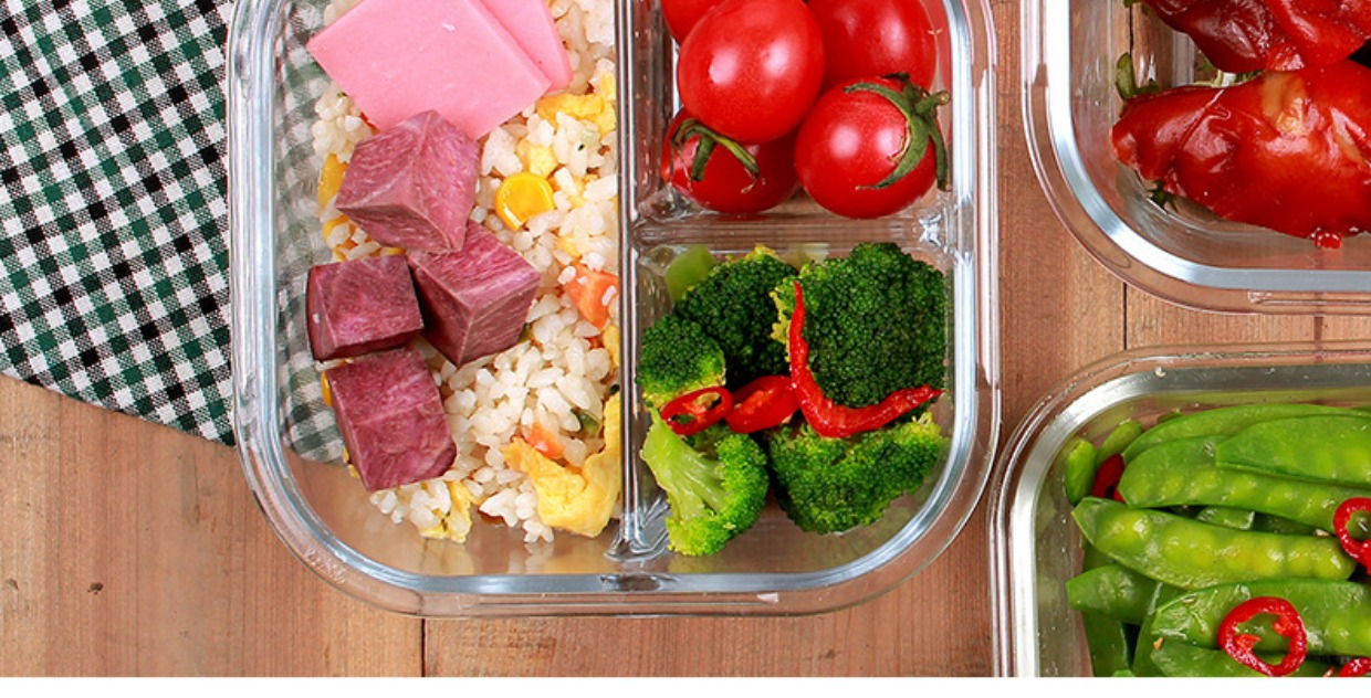 iCook với 3 hộp cơm trưa bằng kính riêng biệt lò vi sóng có ngăn đựng hộp ăn trưa Hộp cách nhiệt ngăn chứa hộp kín - Hộp cơm điện sưởi ấm hộp cơm xiaomi