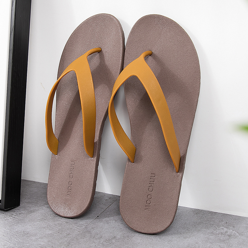 Solid Bottom # Moochuu/Yamuu Thai Flip-Flops for Men, Flat-Soled Fashionable Couple Beach Shoes for Summer