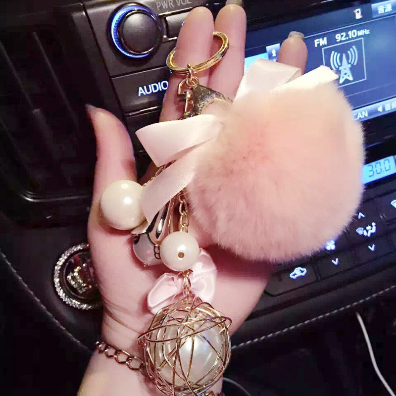 Rex rabbit fur car with plush ornaments ladies key chain key chain bag bag pendant tassel fur ball key chain simulation