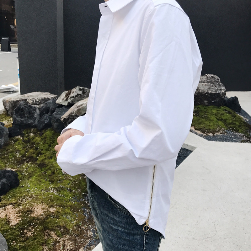 大花小花17秋新款 低调不失细节的厚料长袖衬衫 金属拉链男款衬衣