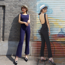 Big backless micro beep jumpsuits Thailand casual pants high waist trousers women