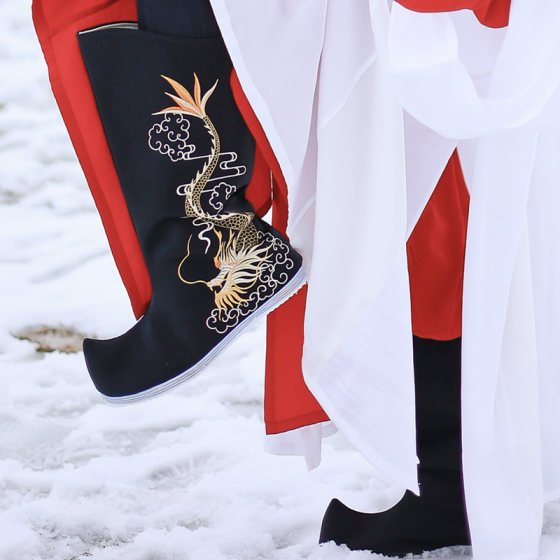 Ancient style couple boots CP men's and women's Hanfu boots with raised toes, high-top boots, embroidered boots with round collar robes