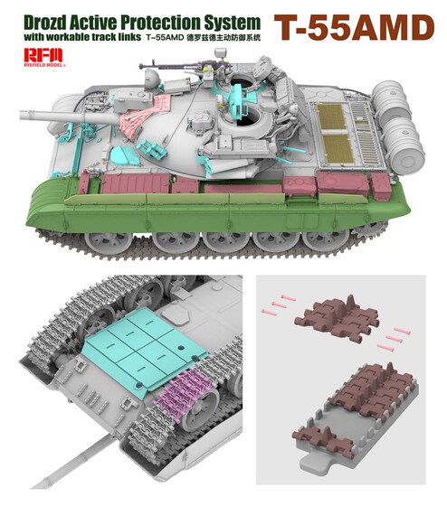 In Stock 1/35 Scale Maqitai Rm-5091 T-55Amd Equipped with Derozde Active Defense and Articulated Tracks