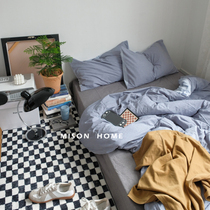Yayoi denim blue color wash cotton bed four-piece cotton cotton bed sheet bed hats simple Nordic style