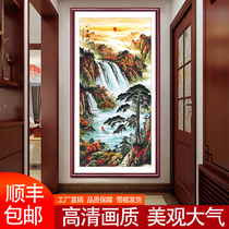 The porch decorative painting Zhaocai Feng Shui vertical version of the head of the Chinese painting landscape painting aisle corridor in the hall background wall