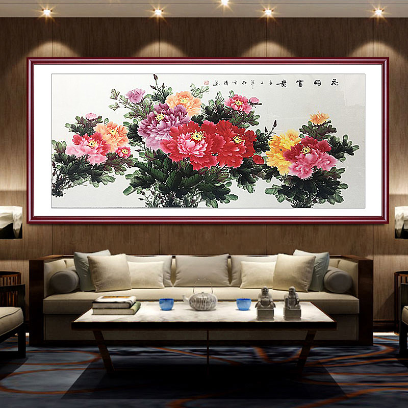 Modern Chinese living room decoration painting flower opening rich and expensive peony sofa Background wall bedroom bedside hanging painting fresco country painting