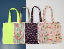 High value Flamingo cactus eco-friendly double zipper shopping bag shoulder patch multi-function shopping bag