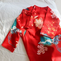 Красный лонгслив, детское ципао, платье, ханьфу, осенний костюм, китайский стиль, подарок на день рождения