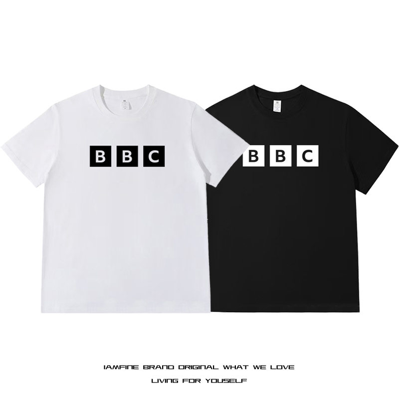 British Broadcasting Corporation (Bbc) Merchandise Short-Sleeve T-Shirts for Men and Women, News Documentary Photography and Videography Clothing, Pure Cotton, Summer