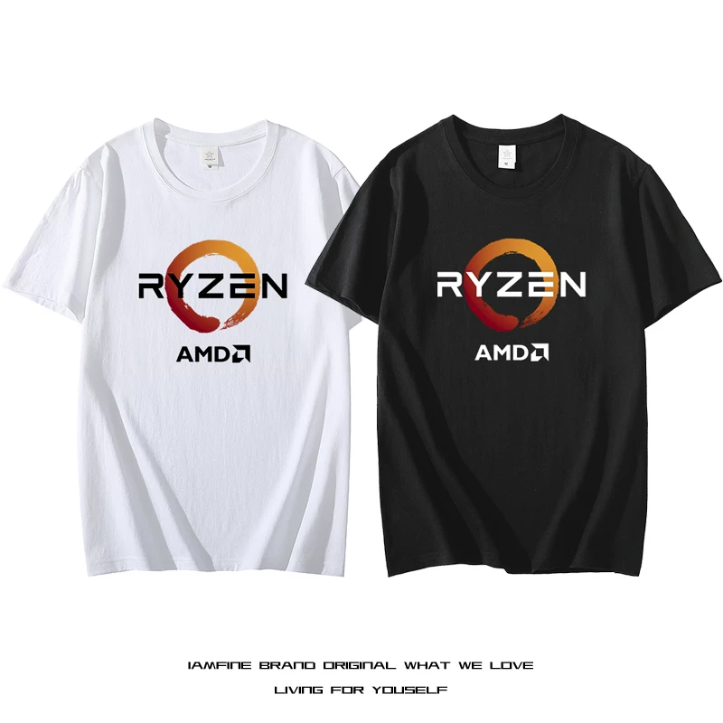 Футболка с процесором Ryzen AMD периферия выполнение нити разрыва компьютерный энтузиаст 100% хлопок короткий рукав одежда гик вера
